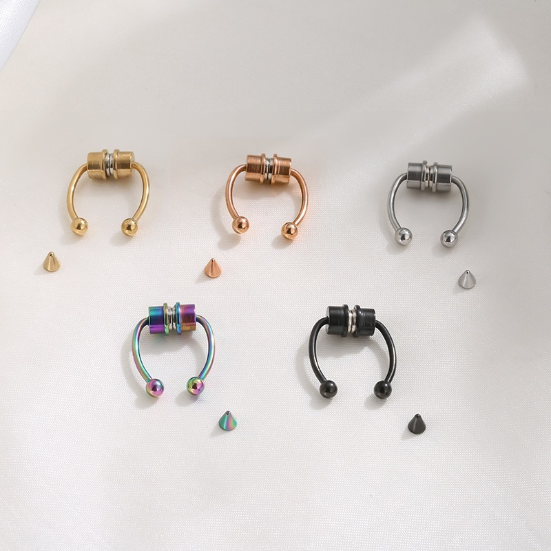 Magnet Clip on Nose Rings Studs Gold Rainbow No Hole Anti Allergy Stainless Steel Ring Body Jewelry for Women Fashion Will and Sandy