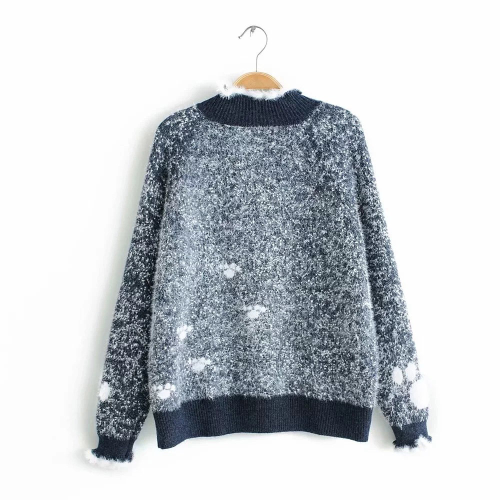 Women Year Deer Sweater Long Sleeve Turtleneck Knitted Casual Ruffles Loose Pullover Jumper 210428