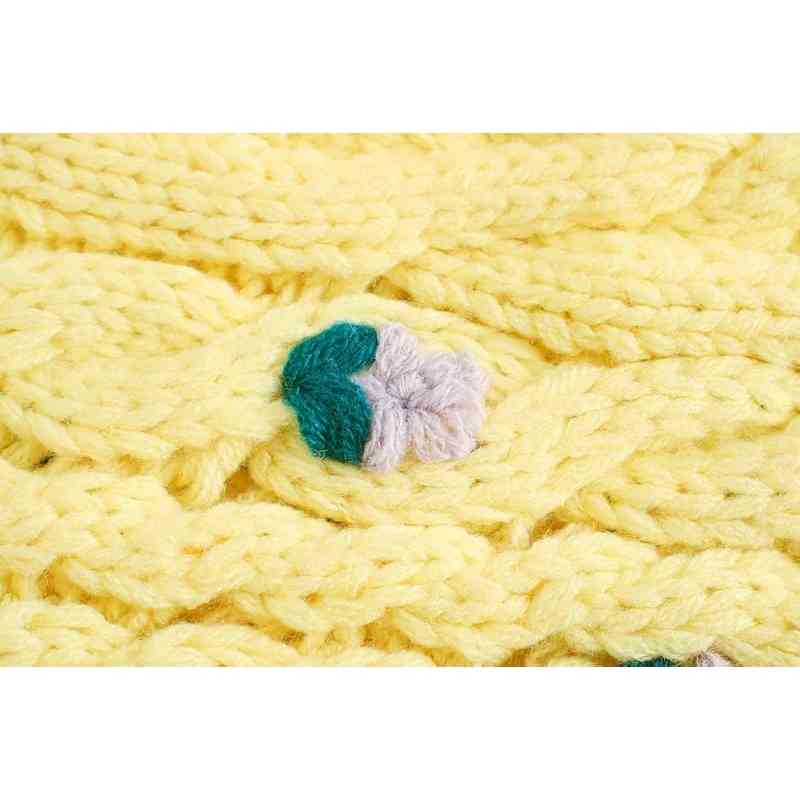 Foridol flower crochet yellow knitted cropped cardigan women casual oversized short sweater cardigan vintage lantern sleeve top 210415