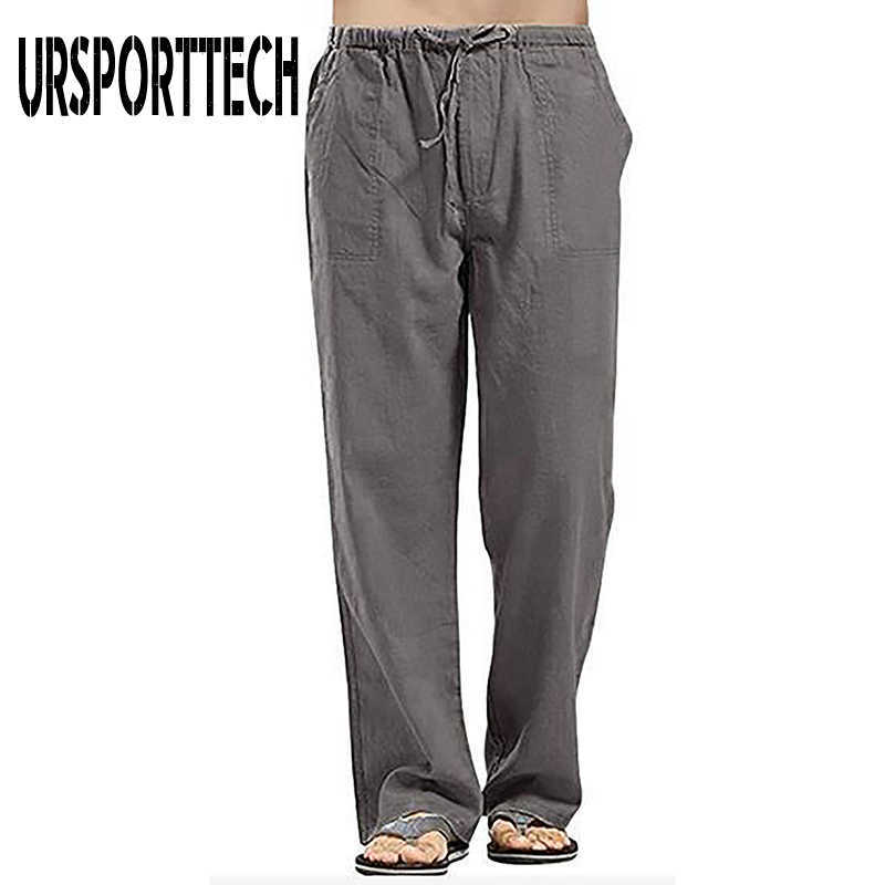 URSPORTTECH Pants Men Streetwear Jogger Flax Loose Pantalones Pants Trousers Drawstring Casual Male Quick Dry Pants Men Oversize 210528