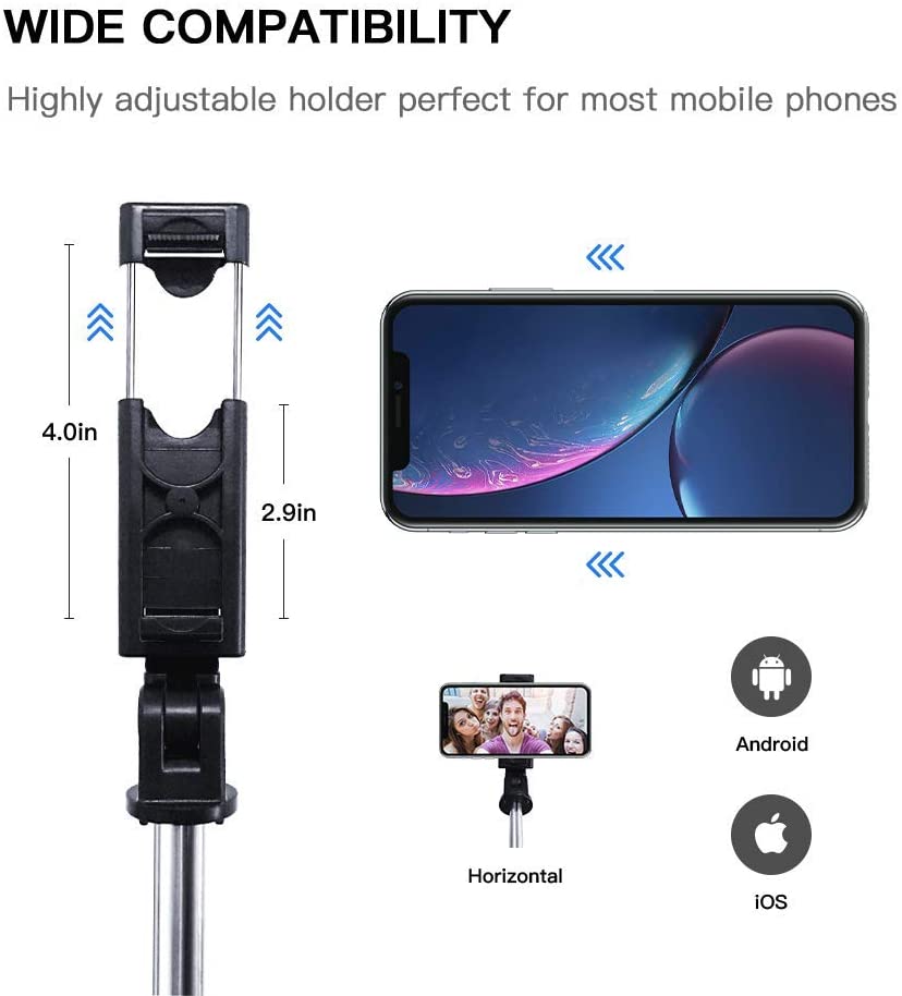 Wireless Bluetooth-compatible Selfie Stick Foldable Mini Tripod Expandable Monopod with Remote Control