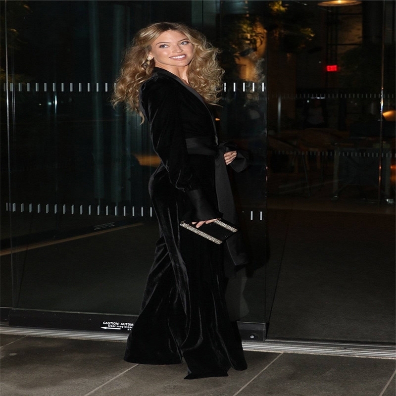 Party Jumpsuits for Women Sexy V Neck Long Sleeve Black Gold Velvet Jumpsuit Bandage Wide Leg Trousers Female Overalls 210520