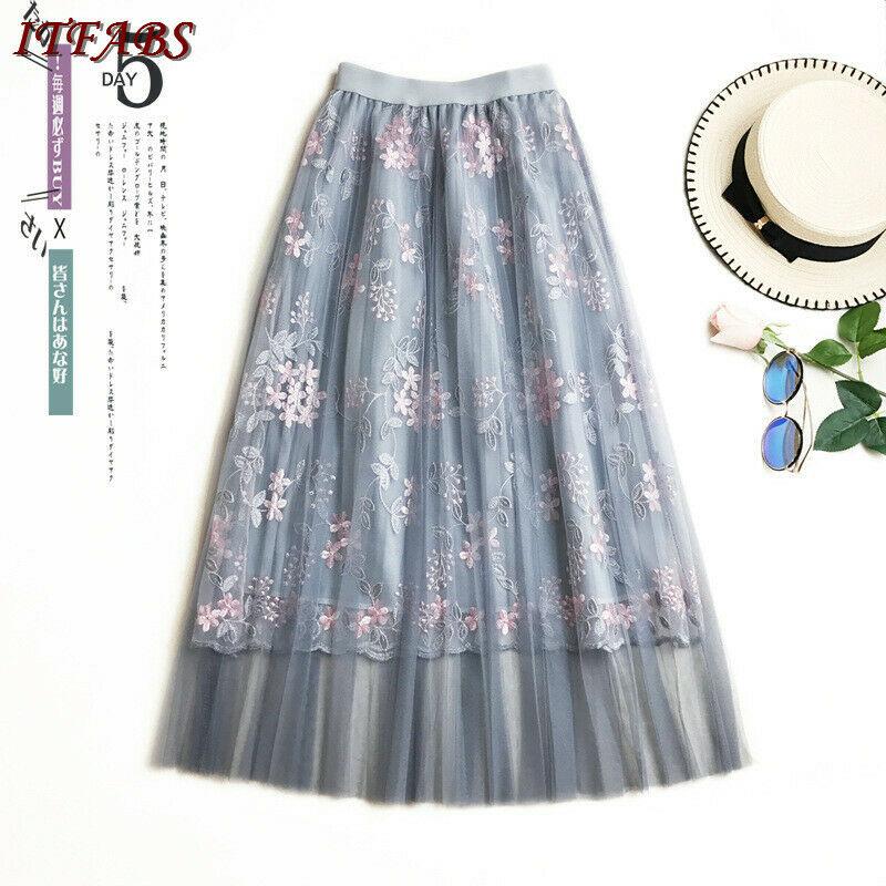 Skirts Women Tulle Pleated Embroider Floral Long Skirt Summer Beach Sundress High Waist A-line Mesh Quality Casual 2021, Gray
Skirts Women Tulle Pleated Embroider Floral Long Skirt Summer Beach Sundress High Waist A-line Mesh Quality Casual 2021, Gray