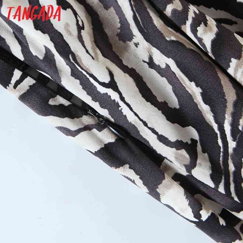 Women Animal Pleated V Neck Sleeve Ladies Vintage Long Dress Vestidos QW82 210416