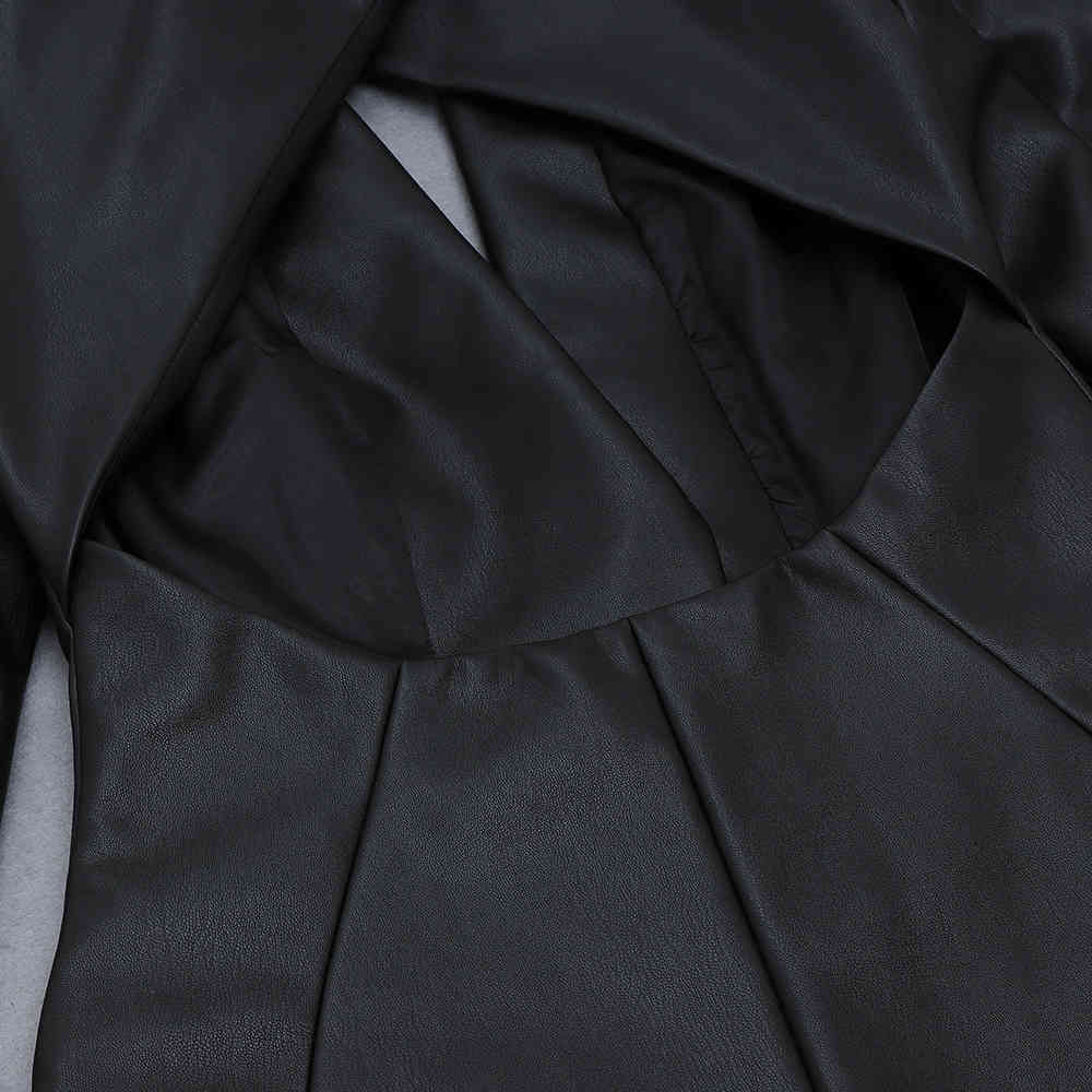 Free High Street Women's PU Faux Leather Blazer Sexy Notch Lapel Long Sleeve Single Button Slim Halter 210524