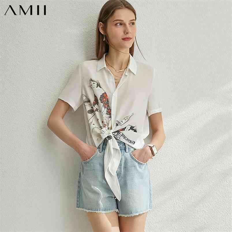 Minimalism Spring Summer Printed Women Blouse Causal Chiffon Lapel Single-breasted Female Shirt Tops 12080035 210527