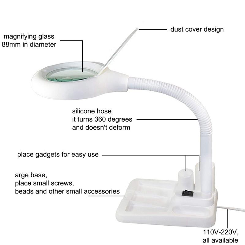 Table Lamps -Led Magnifying Lamp, 5 X 10X Magnifier And & Desk Portable Adjustable Glass With Light For Seniors Re