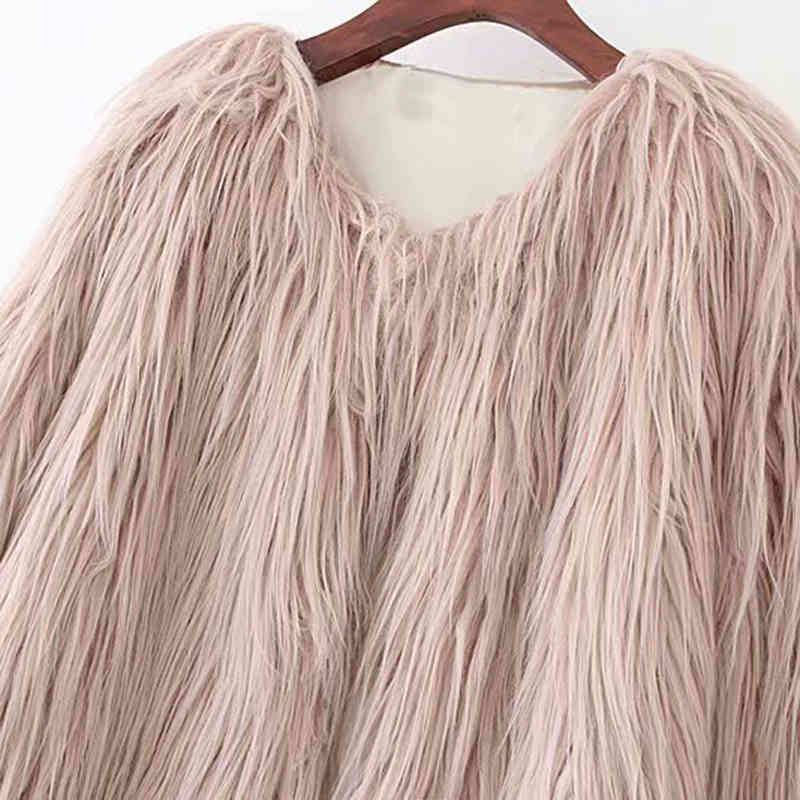Solid Color Furry Faux Fur Coat Winter Women Warm Thicken Casual Fluffy Long Sleeve Ladies Stylish Outwear Jacket 210515