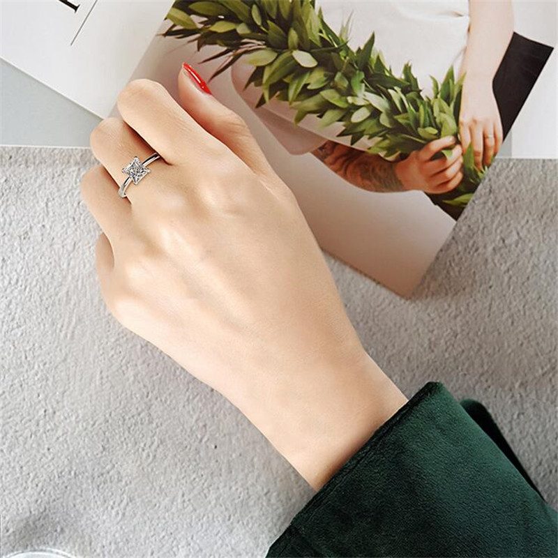 Sterg Sier Moissanite Eternity Wedding Band Ring for Women - Princess Cut, Sier, Cubic Zirconia, Solitaire, Bohemian Style dc83