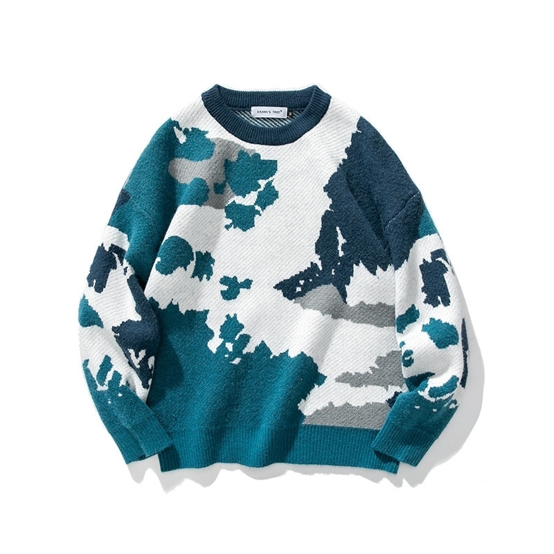 IEFB /men's clothing South summer dress Autumn Sweater camouflage style couple loose ins trendy knitwear men 210524