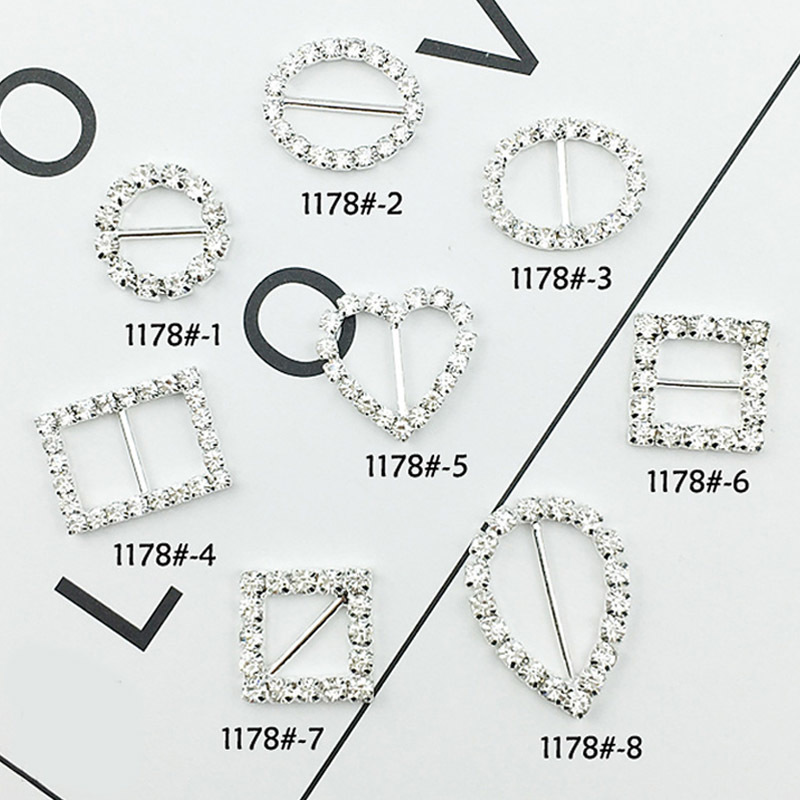 10 Pcs Invitation Ribbon Slider Cup Chain Crystal Rhinestone Buckle Round Rectangle Square Handmade Bow DIY Hair Accessory