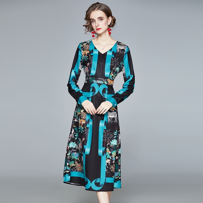Banulin Fashion Runway Spring Dress Women V-Neck Long Sleeve Vintage Flower Print Black Slim Ladies Midi Dresses 210603, Peacock blue
Banulin Fashion Runway Spring Dress Women V-Neck Long Sleeve Vintage Flower Print Black Slim Ladies Midi Dresses 210603, Peacock blue