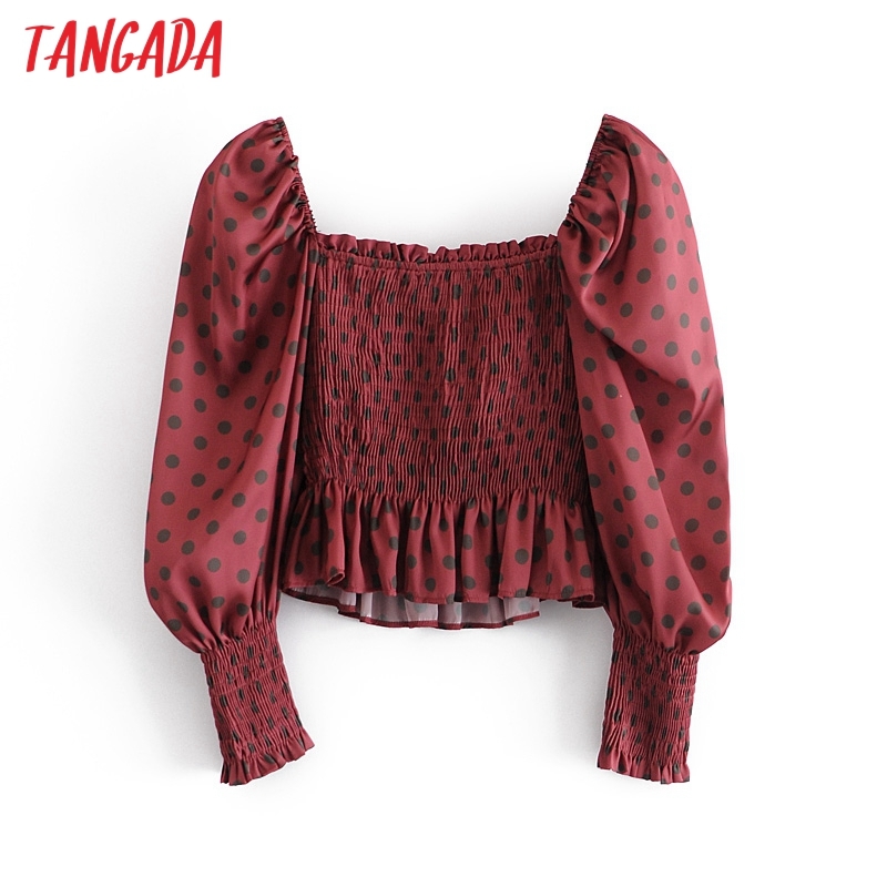 Women Retro Dots Print Crop Short Sleeve Summer Chic Female Sexy Slim Shirt Tops 3H66 210416