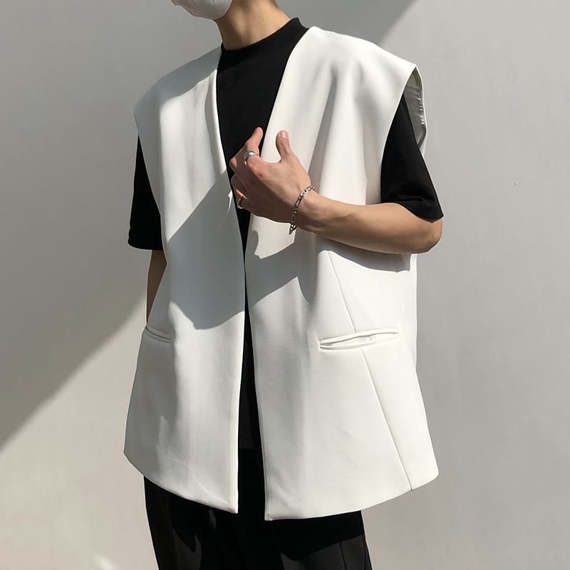 IEFB Men's Causal White Vest Cool Sleeveless Cardigan Waistcoat Korean Streetwear Fashion Mans Clothing 9Y6609 210524