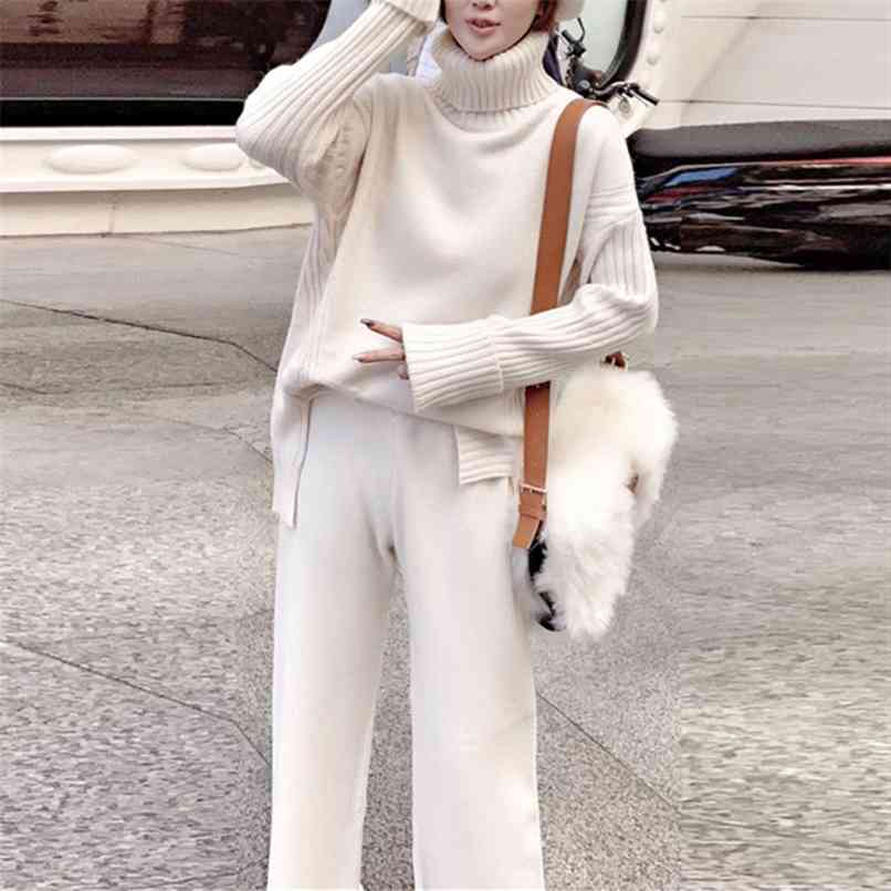 Sweater Set Warm suit for Women Winter Knitted Suits 2 Piece Soild Turtleneck + Loose Trousers Office Lady Suit 210520, Blue
Sweater Set Warm suit for Women Winter Knitted Suits 2 Piece Soild Turtleneck + Loose Trousers Office Lady Suit 210520, Blue