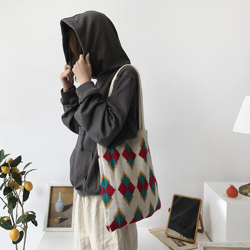 Shopping Bags Raged Sheep Casual Women Student Knitting Fashion Shoulder Tote Handbag Contrast Color Girls Eco Foldable Bag Sac Cabas, Blue
Shopping Bags Raged Sheep Casual Women Student Knitting Fashion Shoulder Tote Handbag Contrast Color Girls Eco Foldable Bag Sac Cabas, Blue