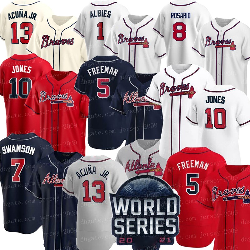 2021 World Series Atlanta 5 Freddie Freeman Braves Jerseys Austin Riley Ozzie Albies Dansby Swanson Adam Duvall Ronald Acuña Jr. Ender Incia, Blue;black