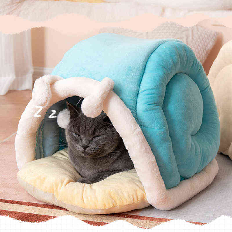 Deep Sleep Cat Bed House Funny Snail S Mat Beds Warm Basket for Small Dogs Cushion Pet Tent Kennel Supplies 211028