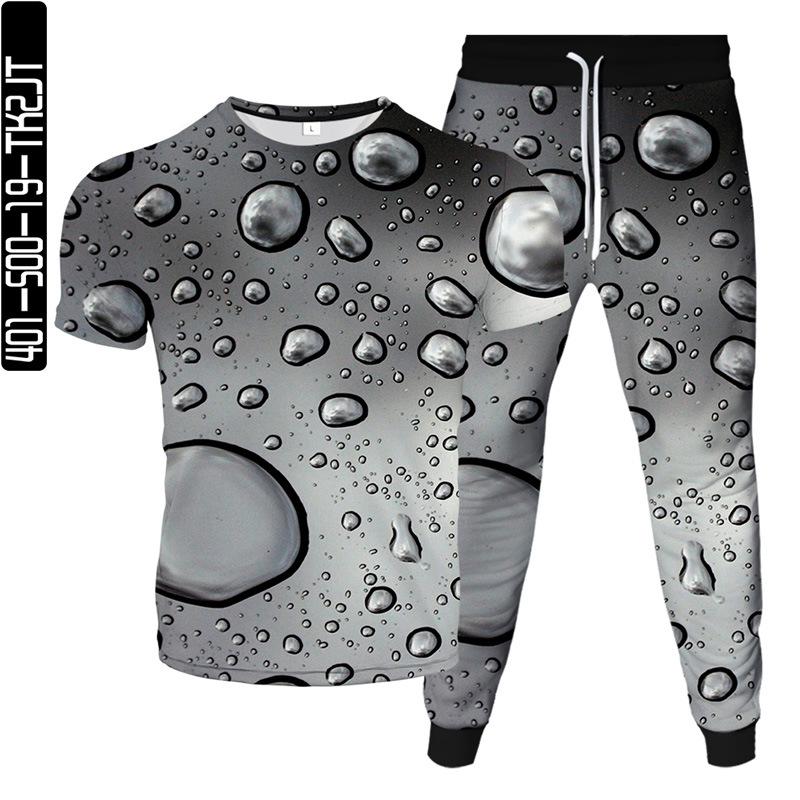 Men's Tracksuits Suit 2021 Printed Water Drop T-shirt Men And Women Casual 3D Fashion Short-sleeved Trousers Two-piece