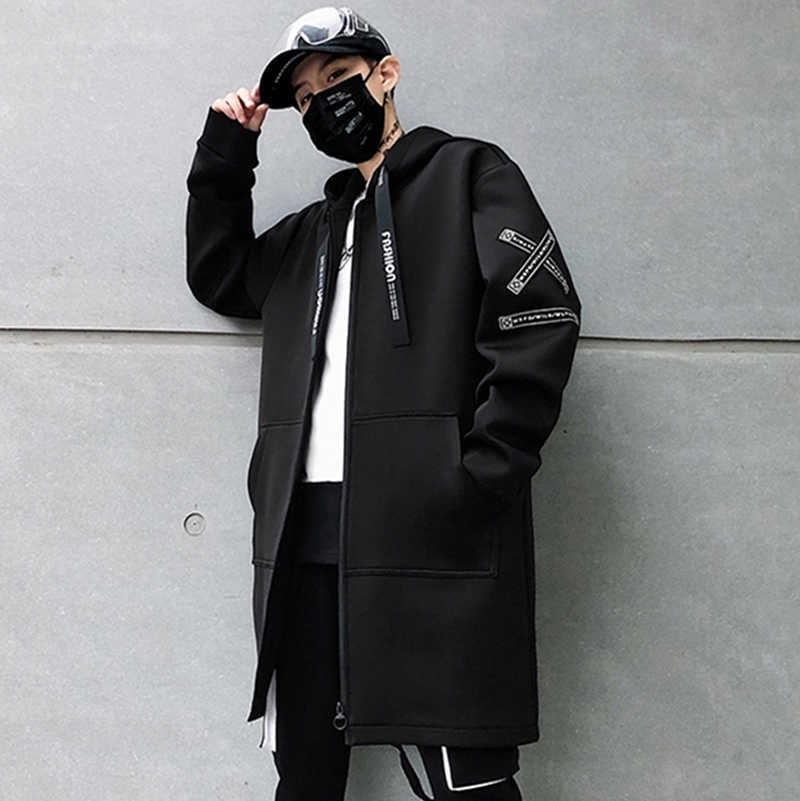 Long Jacket Men Print Fashion Spring Harajuku Windbreaker Overcoat Male Casual Outwear Hip Hop Streetwear Coats Plus Size 210819