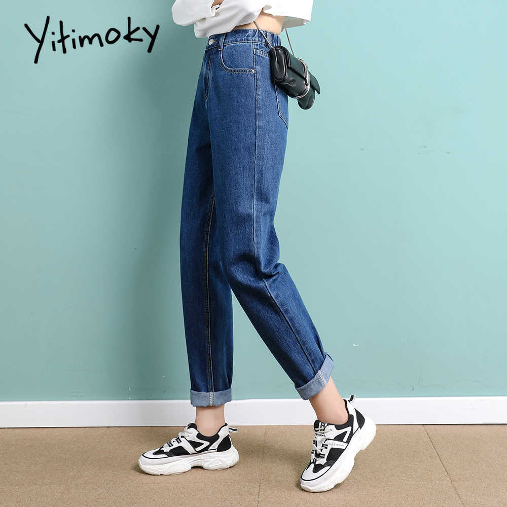 Yitimoky High Waist Jeans Woman Straight Sky Blue Denim Pants Plus Size Elastic Washed Casual Vintage Streetwear Mom Women 210922