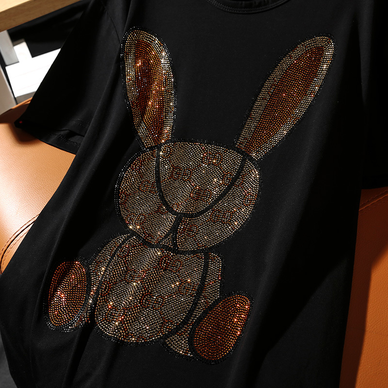 Women Fashion Diamond Short Sleeve T-Shirt Summer Black Personality Loose T Shirts Female Korean Plus Size Tops & Tees TX161 210406