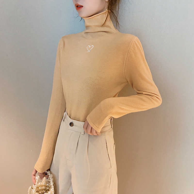 H.SA Winter Sweater Women Basic Soft Pullover and Jumpers Turtleneck Knitwear Slim Elastic Pull Femme Embroidery Sweet Pull 210716