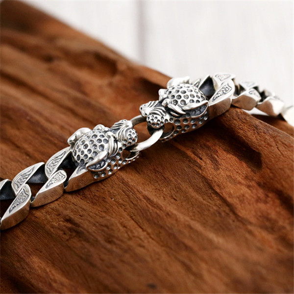Quality 925 Sterling silver animal leopard heads link chain bracelets American European antique handmade vintage designer luxury jewelry accessories g