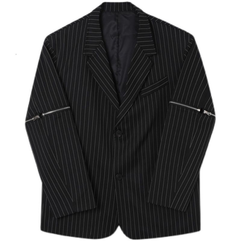 IEFB Zipper Detachable Long Sleeve Striped Men's Suit Coat Fashion Personality Black Loose Causal Blazer Male 9Y7071 210524