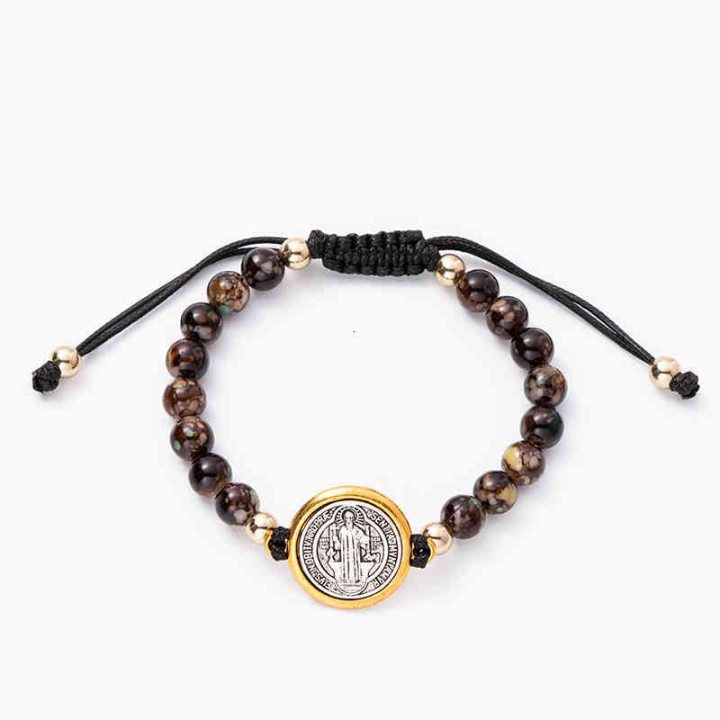 Vintage Saint Benedict Medal Cross Charm Gold/silver Color Religious Weave Bracelet Catholic Medals Pulsera Catolica