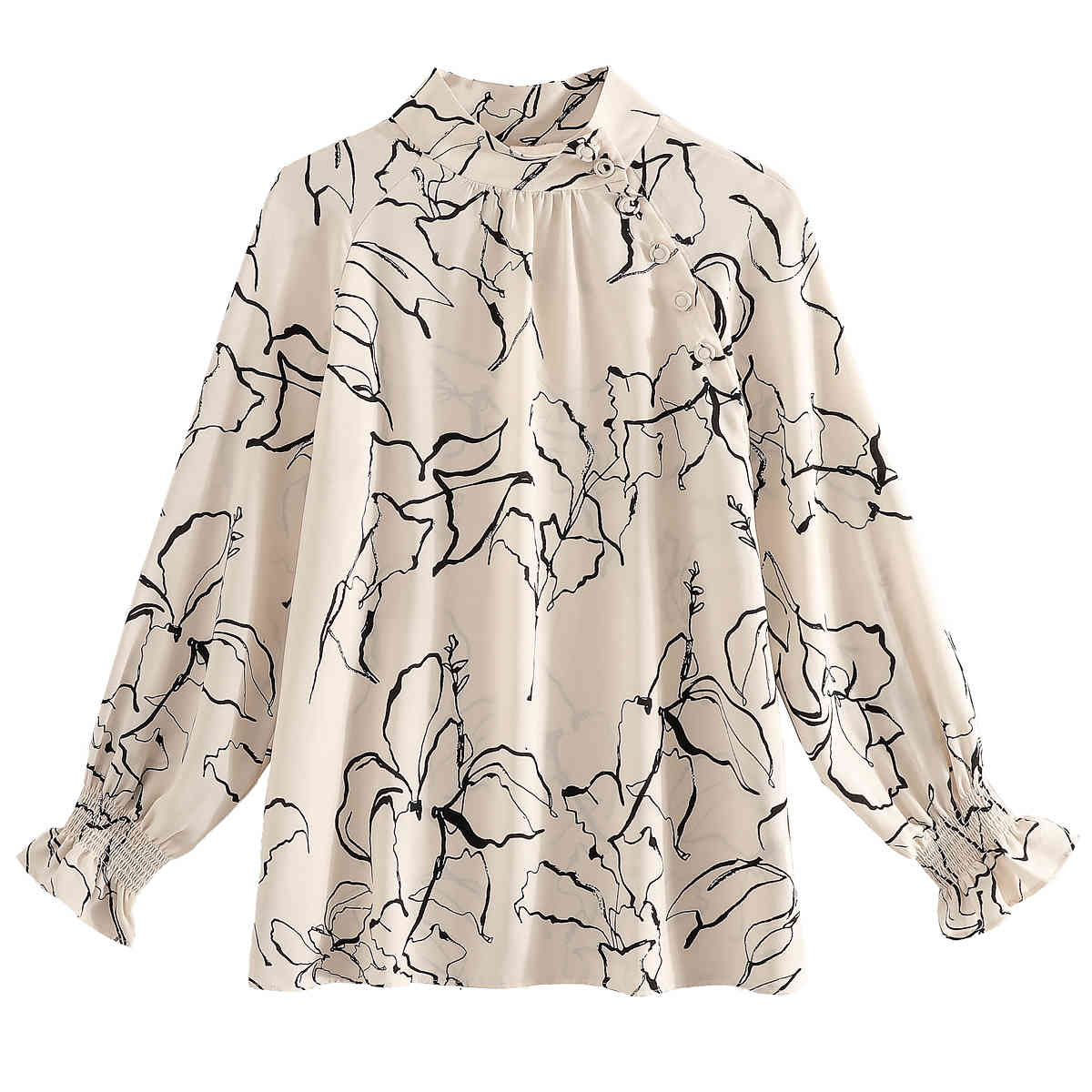 Fashion Womens And Blouses Ladies Chiffon Blouse Shirts For Women Tops Button Printing Lantern Sleeve 6323 50 210415