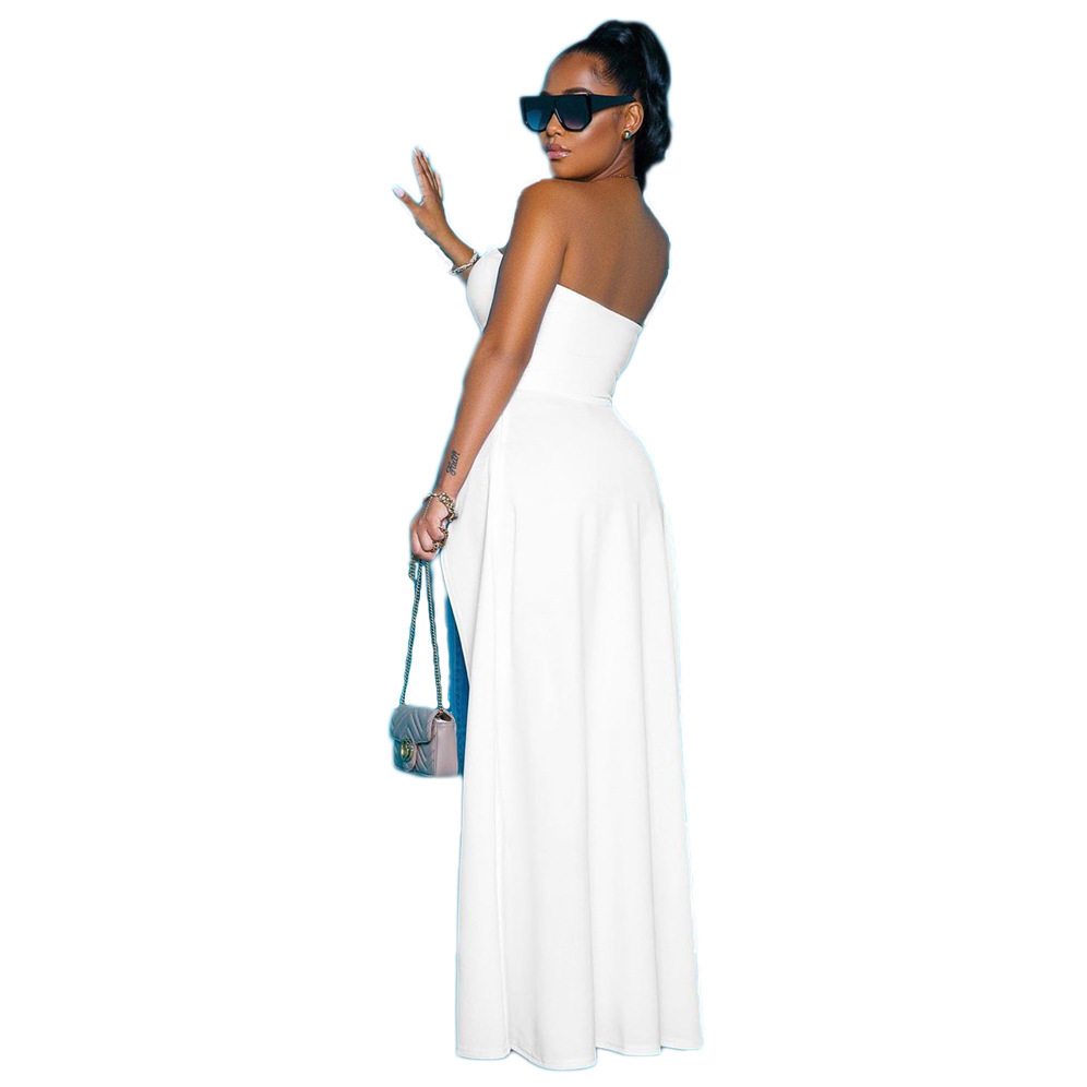 Women Dress Strapless Sleeveless Maxi es Asymmetry Hem High Waist Long Irregular Plus Size Ladies es 210513