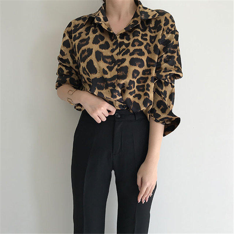 Fashion Loose Plus Size Leopard All Match Women Retro Sexy Vintage Femme Shirts Casual Animal Printed Tops 210421