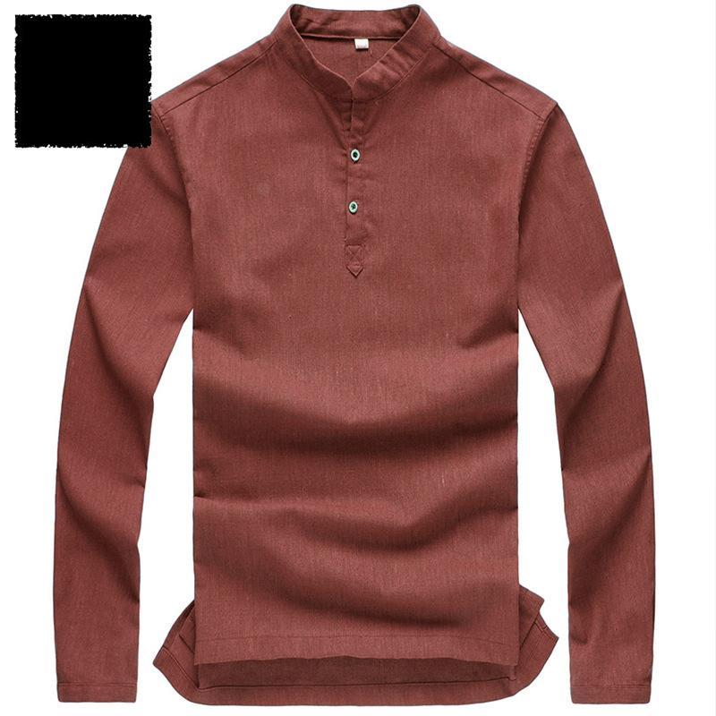 Mens Pullover Linen Cotton Shirts Full Sleeve Summer Breathable Quality Casual Slim Fit Solid TS-121 Men's