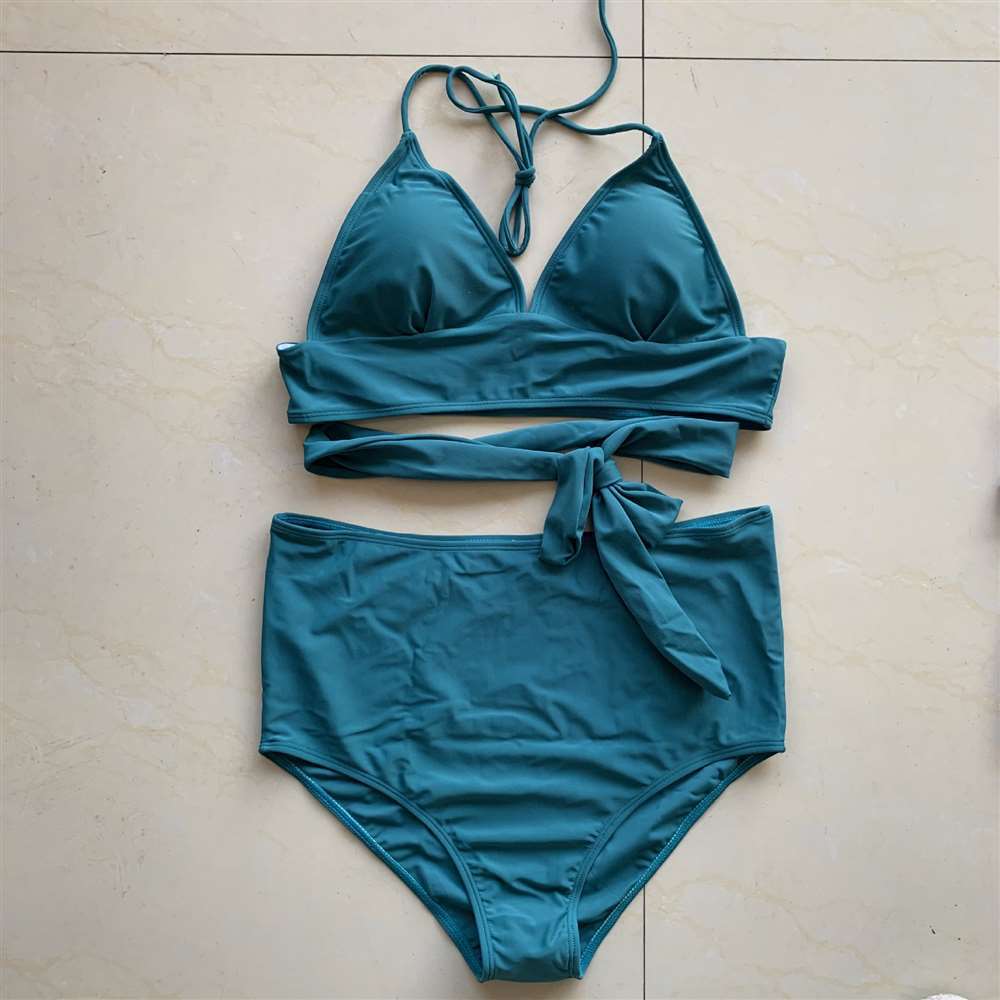 High Waist Bikini Set Halter Bathing Suit Woman Swimsuit Female Plus Size 3XL Solid Purple Bandage Swimwear Women 210520