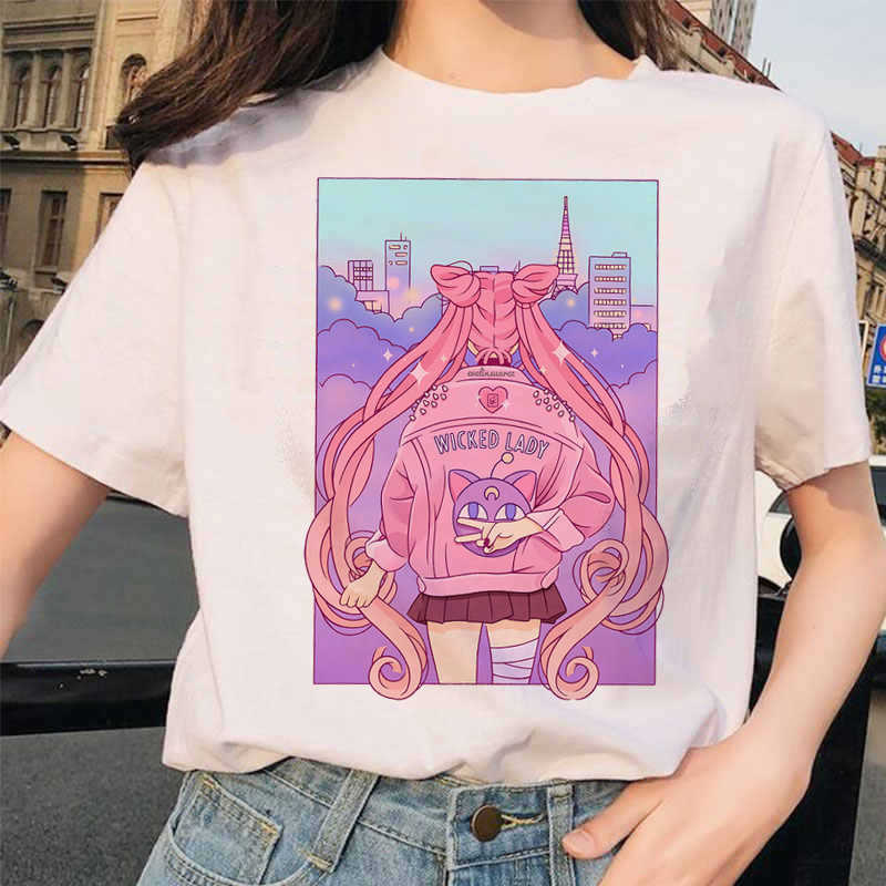 Women Sailor Moon 90s Funny T Shirt HAesthetic Cat Anime Girl Arajuku Clothes Tshirt Cute Female T-shirt Kawaii Women T Shirt L231030