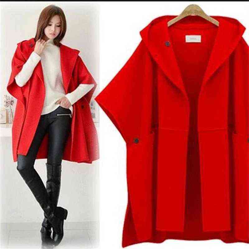 Women Cloak Coat Hooded Woolen Cloth Jacket Casual 2021 Spring Oversize Cape Loose Plus Size Female Cardigan Poncho Outwear 5XL H1123