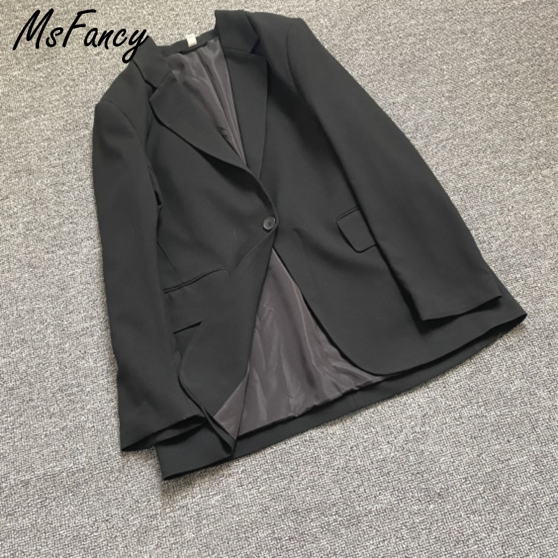 Msfancy Spring Fashion Black Blazer Suits Women Plus Size Tailleur Femme Single Button Oversized Casual Jacket 210330