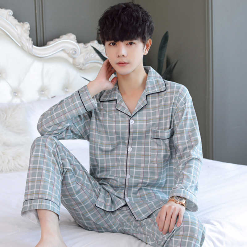 Autumn Winter Men's Cotton Pajamas Letter Striped Sleepwear Cartoon Pajama Sets Casual Sleep&Lounge Pyjamas Plus Size 3XL Pijama 211019