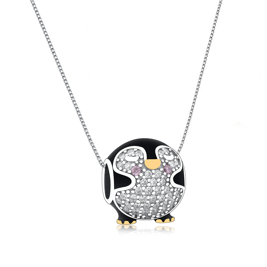 Fit Original Pandora Charm Bracelet Real 925 Silver Black Baby Penguin Gold Color Foot Bead For Making Berloque