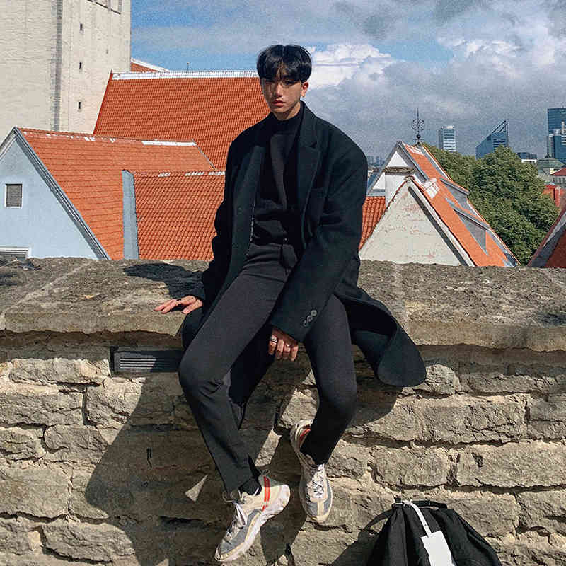IEFB Korean fashion woolen coat men's medium long winter thickening trend warm black classic clothes for mael 9Y4762 210524