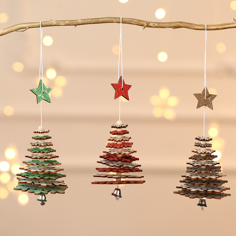 Pendant Five-pointed Star Snowflake String Xmas Ornament Red Green Wooden Christmas Tree Decoration GGE1699 Free shipping