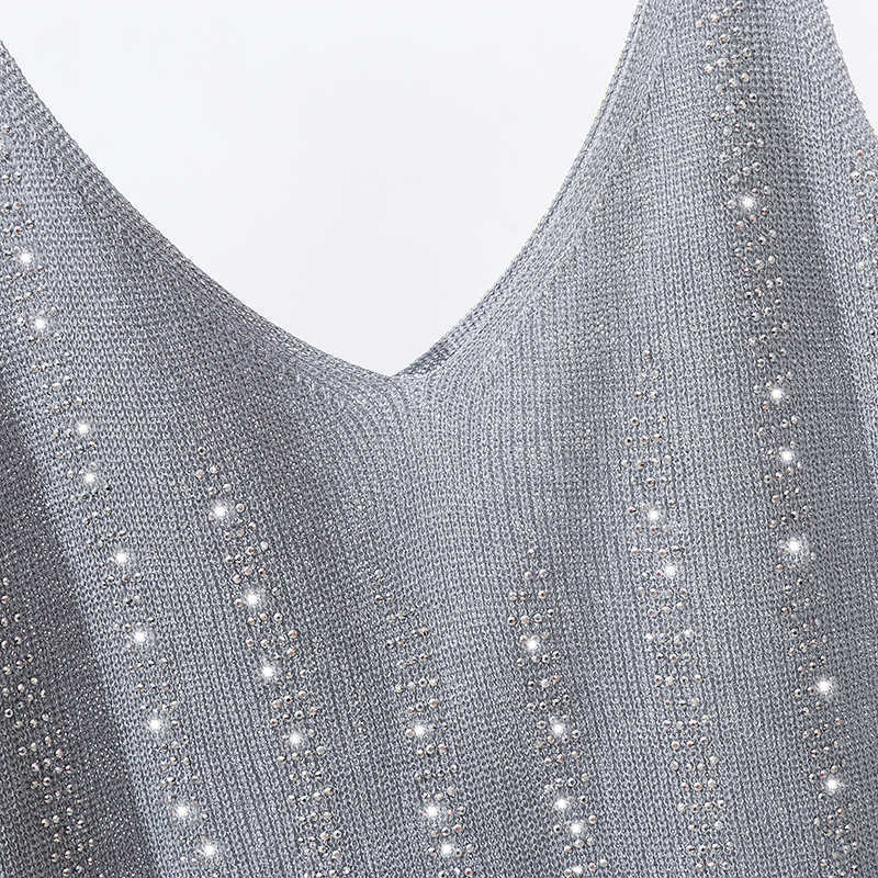 korean Bling Lurex diamond Summer knit Tank Top for Women Cami Sleeveless Knit vest White Black Women's loose Camisole tops 210607