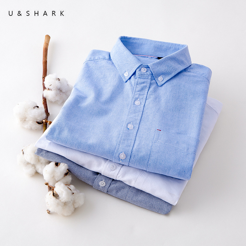 U&SHARK Long-Staple Cotton Oxford Shirt Long Sleeve Men Blouse Casual White Shirt Classic Mens Dress Shirts Striped Plaid Male 210410