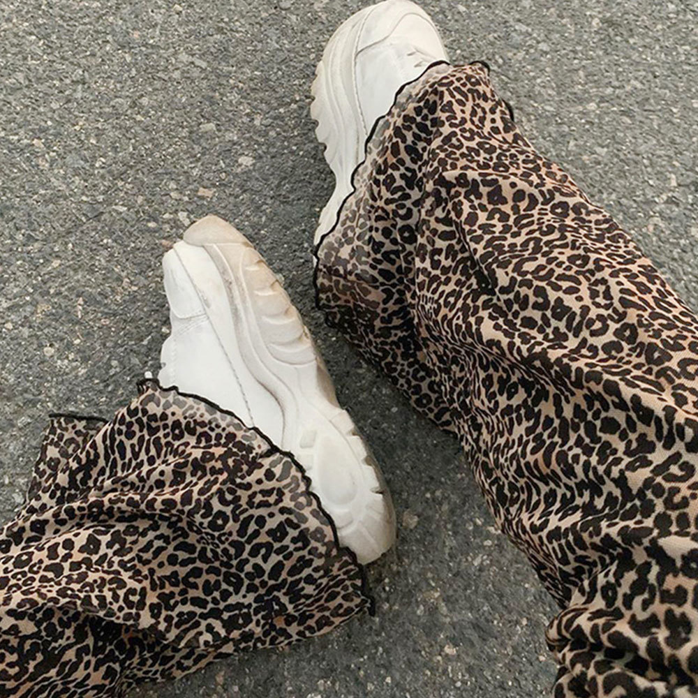 ocoo Jolee Women Spring Autumn Print Elastic High Waist Leopard Casual Vintage Flare Pants Skinny Party Club Trousers 210428