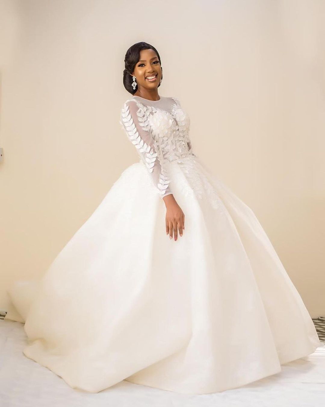 Plus Size Ball Gown Wedding Dresses Sheer Jewel Neck 3D Foral Appliques Long Sleeve Bridal Gowns Puffy Floor Length Bride Dress