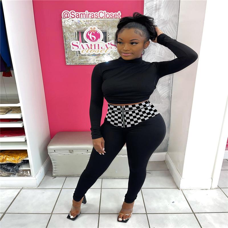 Women's Two Piece Pants Women Autumn And Winter Black White Plaid Splicing Long Sleeve T-shirt Zipper Leggings Street Fashion Slim Jumpsuit
Women's Two Piece Pants Women Autumn And Winter Black White Plaid Splicing Long Sleeve T-shirt Zipper Leggings Street Fashion Slim Jumpsuit
