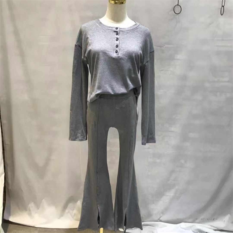 WOMENGAGA Women's Clothing Autumn Winter Semi-open Collar T-shirt + Casual Pants Two-piece Sports Suit Long-sleeved VII1 210603
