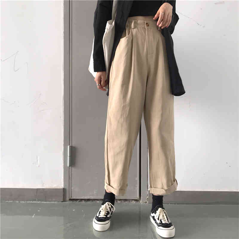 Spring Autumn Women Pants Cargo High Waist Straight Pockets Oversize Wide Leg Ankle-Length Trousers 210429, Black
Spring Autumn Women Pants Cargo High Waist Straight Pockets Oversize Wide Leg Ankle-Length Trousers 210429, Black