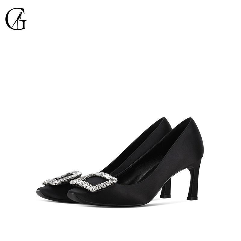 Women's Pumps Black Satin Rhinestone Buckle Square Toe Hoof Heels 7 CM High Shallow Fashion Lady Shoes Size 32-46 Dress
Women's Pumps Black Satin Rhinestone Buckle Square Toe Hoof Heels 7 CM High Shallow Fashion Lady Shoes Size 32-46 Dress
